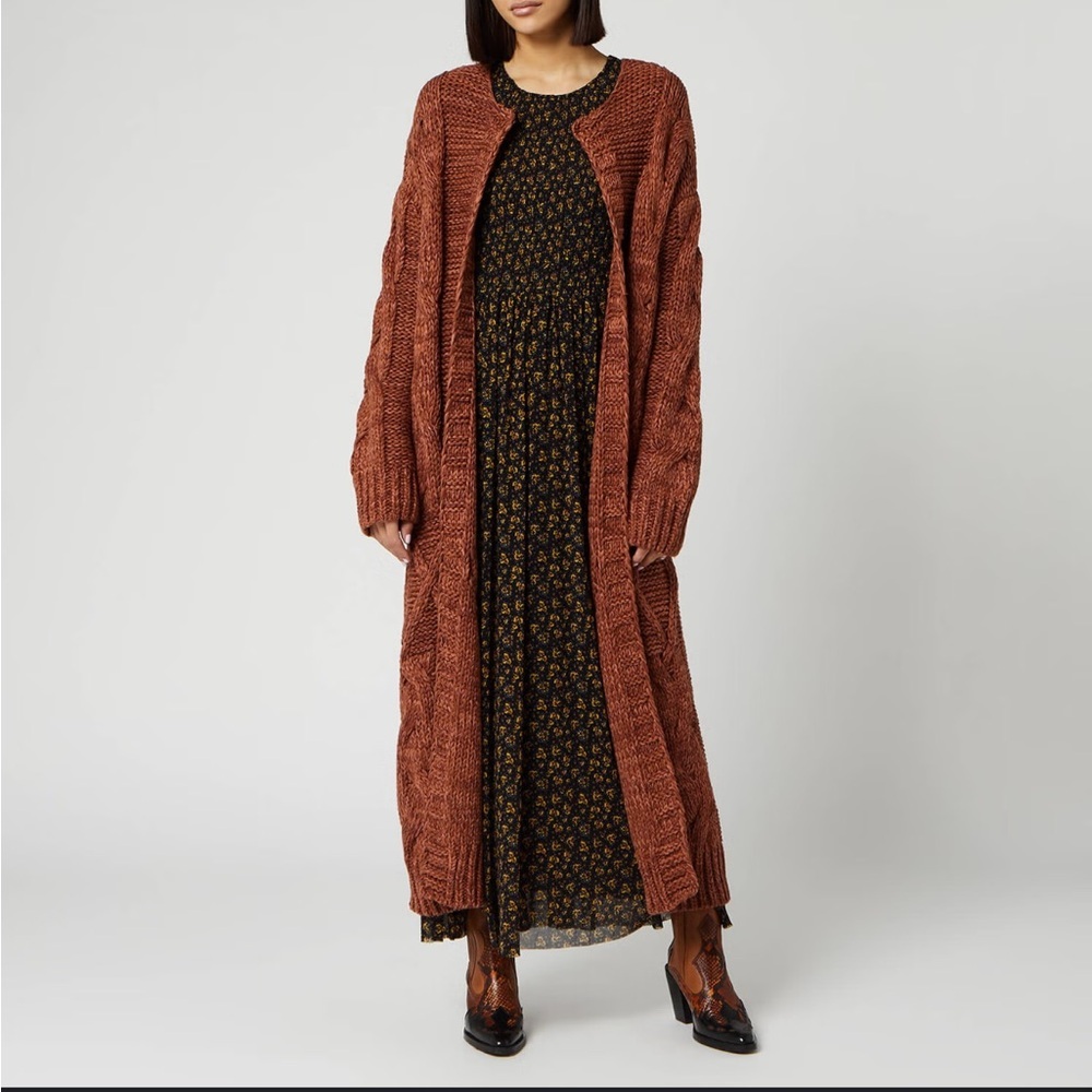 Free People Rust Cable Knit Long Cardigan